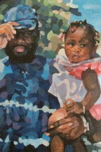 painting of guy carrying his little sister